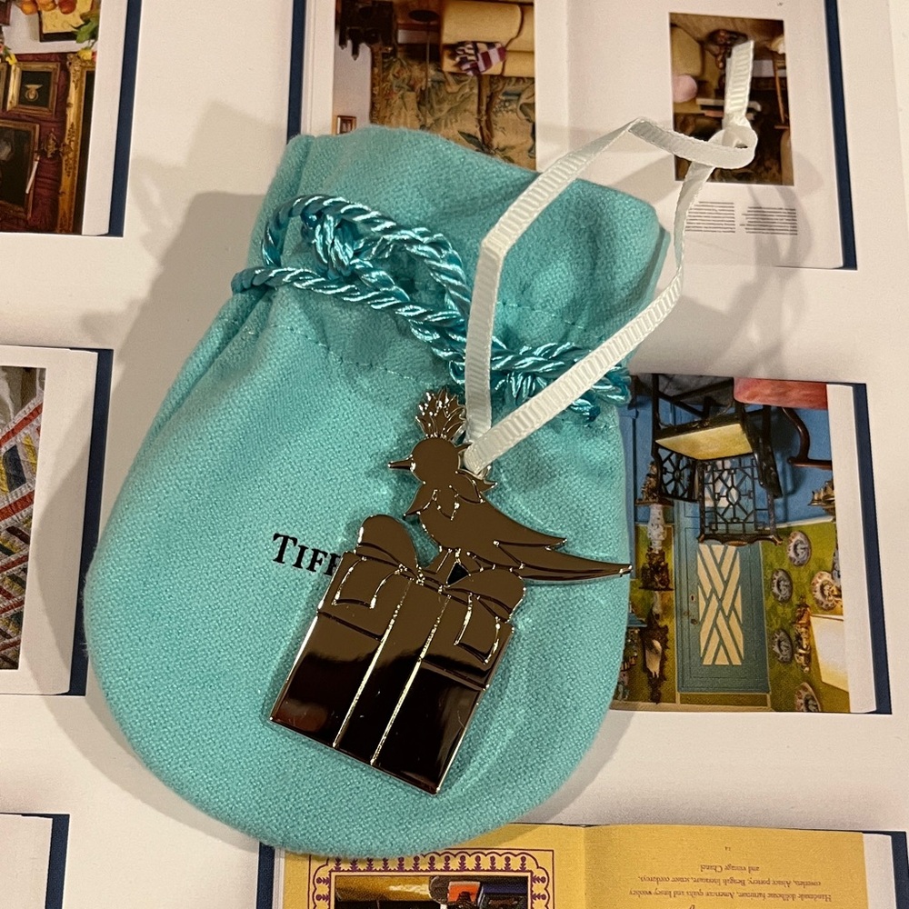 Tiffany & Co. Silver Bird Ornament with Turquoise Pouch